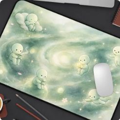 Smiski Inspired Mouse Pad: Cosmic Green Guys Desk Mat | Aesthetic Kawaii Office Decor & Gaming Mousepad