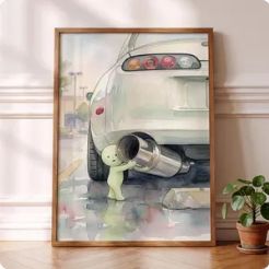 Smiski Inspired Supra Poster, JDM Exhaust Wall Art, Car Print