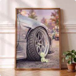 Smiski Inspired Silvia Poster, JDM Wheel Wall Art, Nissan Decor