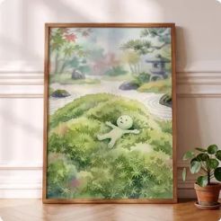 Smiski Inspired Moss Poster, Miniature Garden Wall Art, Botanical