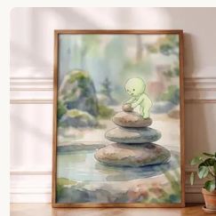 Smiski Inspired Cairn Art, Zen Stone Stacking Poster, Balance
