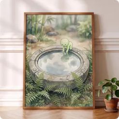 Smiski Inspired Tsukubai Art, Japanese Basin Poster, Water Decor