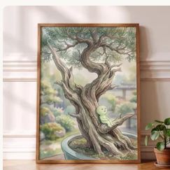 Smiski Inspired Bonsai Art, Juniper Tree Wall Poster, Plant Decor