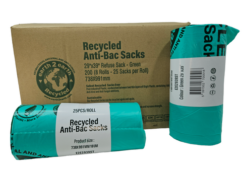 Earth2earth Recycled Anti-Bac Sacks 29" x 39" | Contract (1 Roll, Clear)