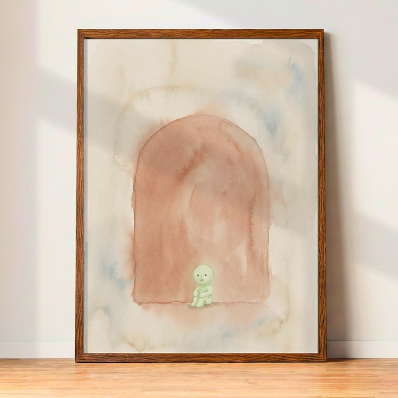 Smiski Abstract Art Print | Boho Terracotta Poster | Cute Minimalist Wall Decor | Cozy Desk Setup | Japanese Kawaii Gift for Her