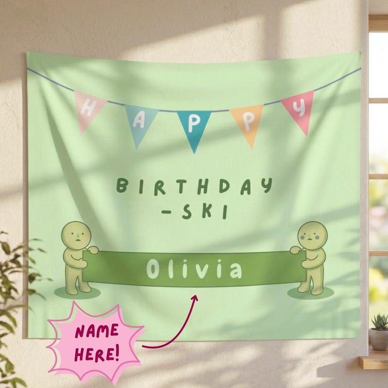 Custom Smiski Inspired Birthday Backdrop Banner, Pastel Kawaii Party Tapestry