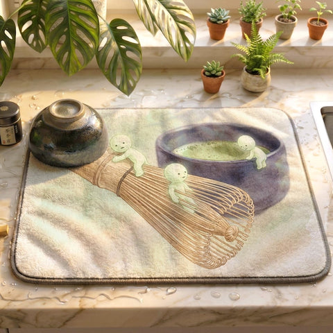 Smiski Inspired Matcha Bowl Drying Mat, 21" x 14" - Kawaii Tea Station