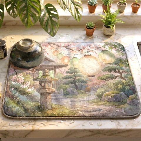 Smiski Inspired Matcha Bowl Drying Mat, 21" x 14" - Kawaii Kitchen Decor