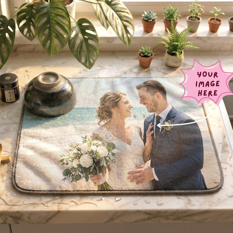 Custom Photo Dish Drying Mat, 21" x 14" - Personalized Kitchen Pad