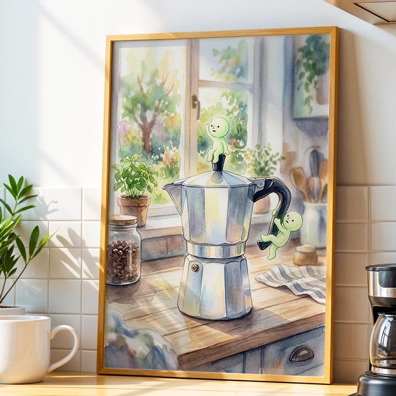 Smiski Inspired Wall Art, Italian Espresso Coffee Art