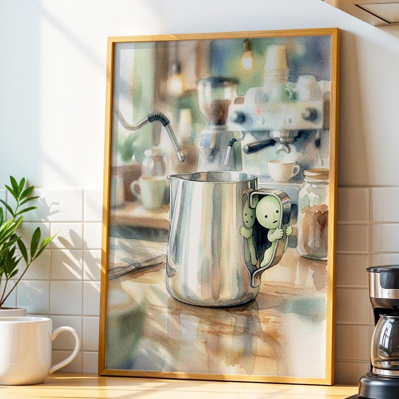 Smiski Inspired Wall Art, Cozy Cafe Barista Print