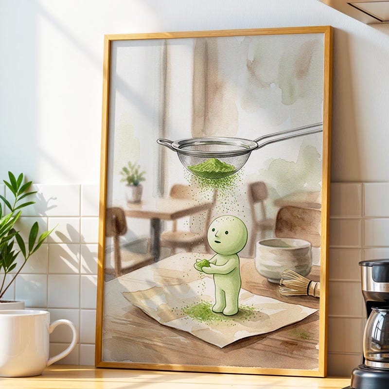 Smiski Inspired Wall Art, Japanese Matcha Tea Decor