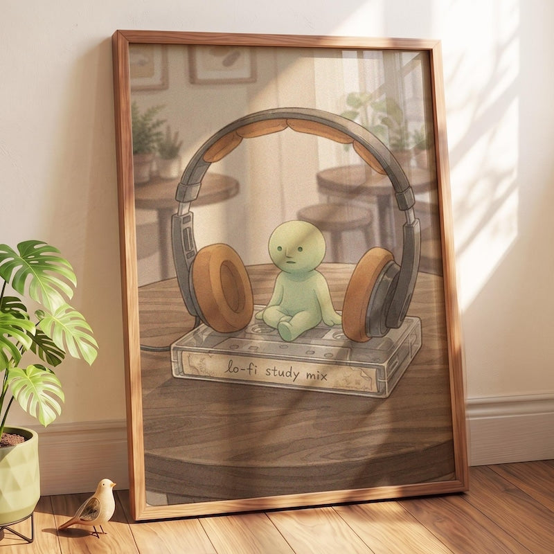 Smiski Inspired Wall Art, Lofi Cassette Tape Print
