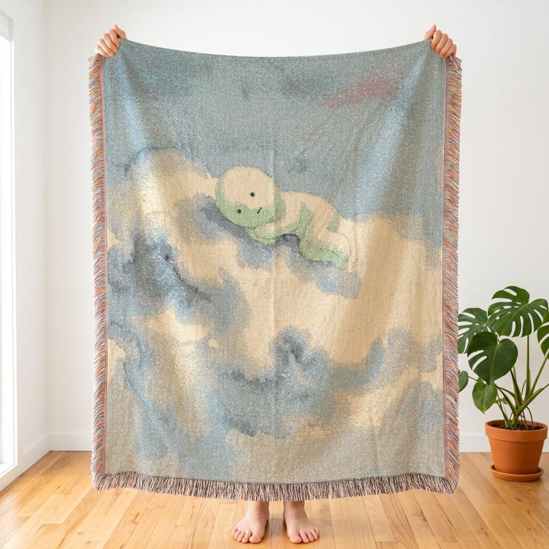 Smiski Inspired Woven Blanket | Pastel Cloud | Kawaii Room Decor
