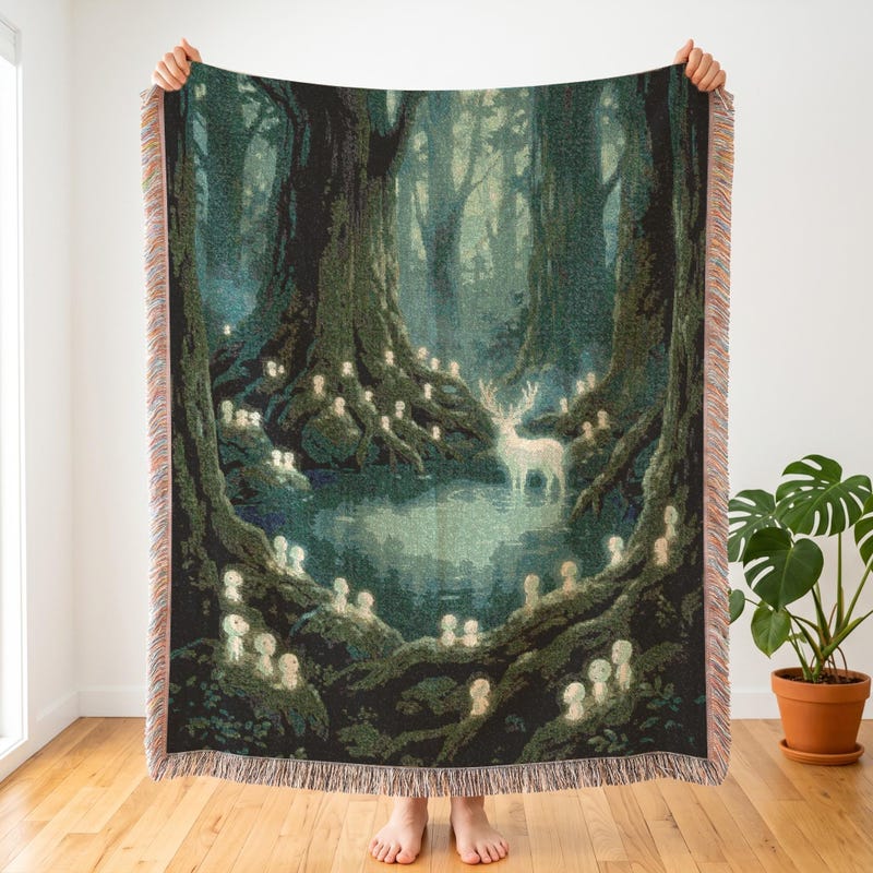 Princess Mononoke Inspired Woven Blanket | Kodama | Moody Decor
