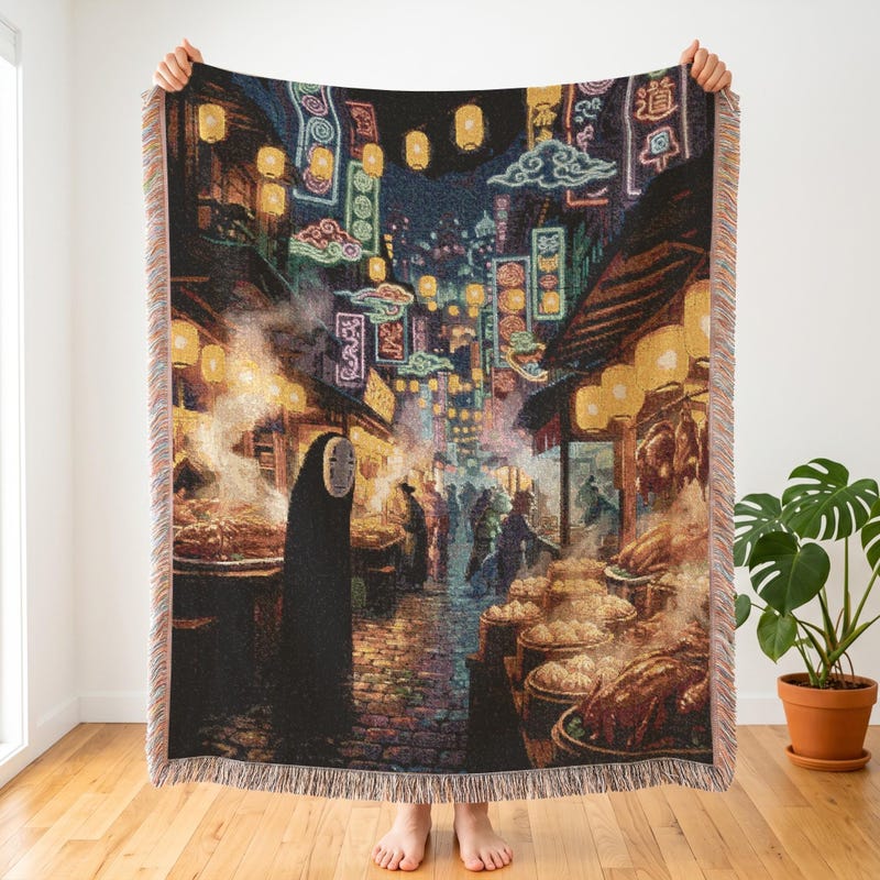Spirited Away Inspired Woven Blanket | Neon Market | Moody Decor
