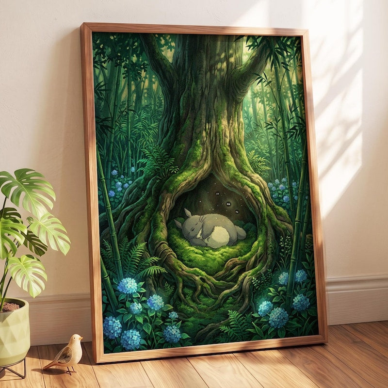 Studio Ghibli Inspired Wall Art Poster - My Neighbor Totoro Giant Tree Illustration | Cute Anime Nature Room Decor