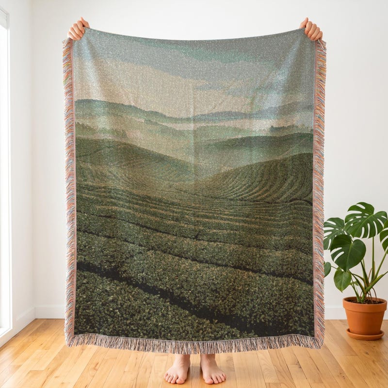 Serene Uji Tea Fields Woven Blanket Throw