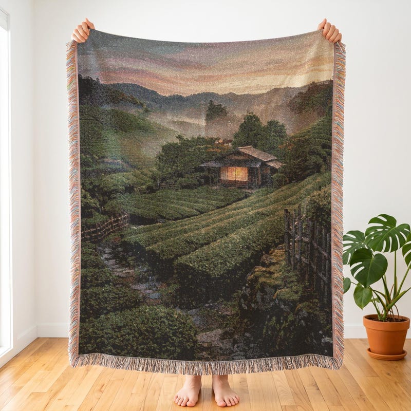 Wabi Sabi Tea House Scenery Woven Blanket