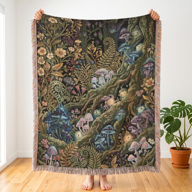 Mystical Forest Spirit Woven Tapestry Throw