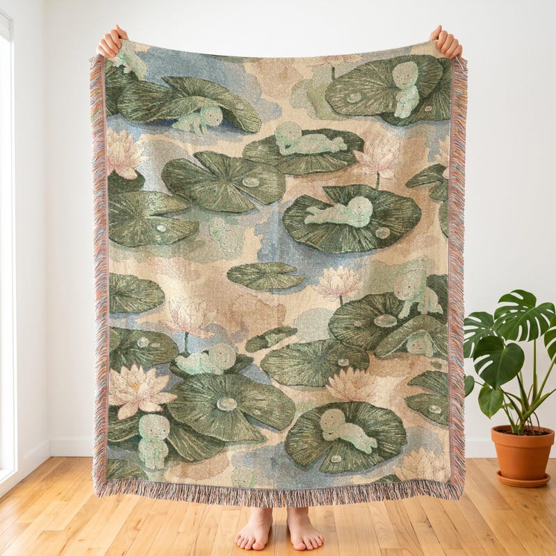 Smiski Inspired Lotus Pond Woven Blanket