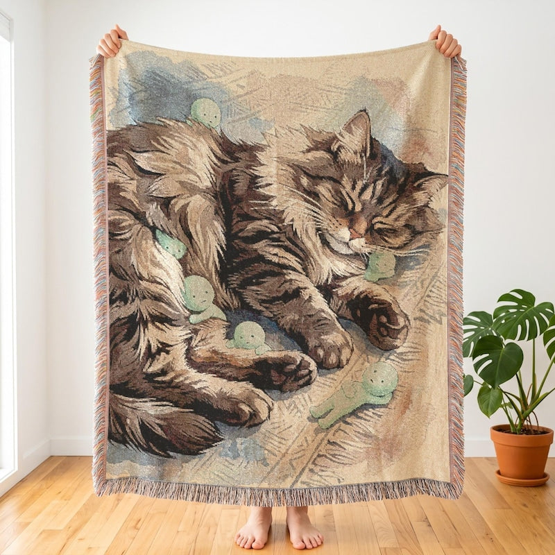 Fluffy Cat Smiski Inspired Woven Blanket