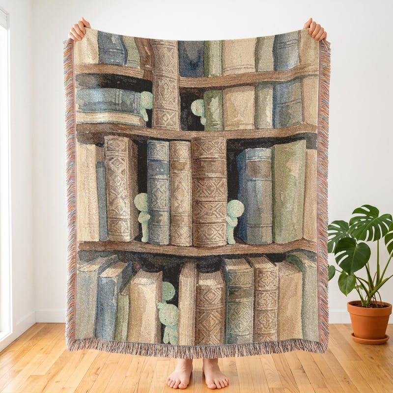 Vintage Library Smiski Inspired Woven Throw Blanket