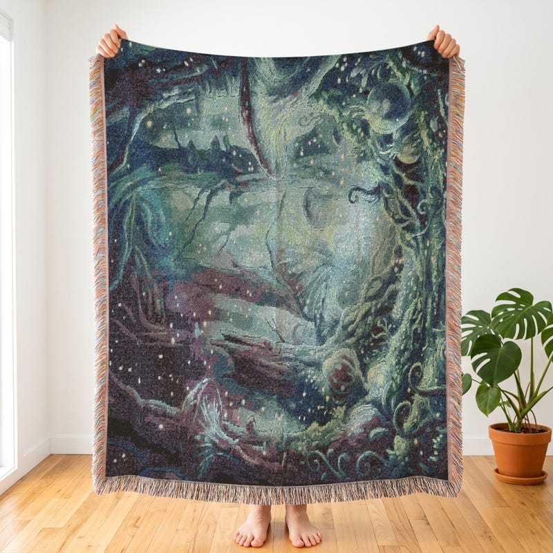 Nausicaä of the Valley of the Wind Inspired Glowing Bioluminescent Jungle Woven Throw Blanket