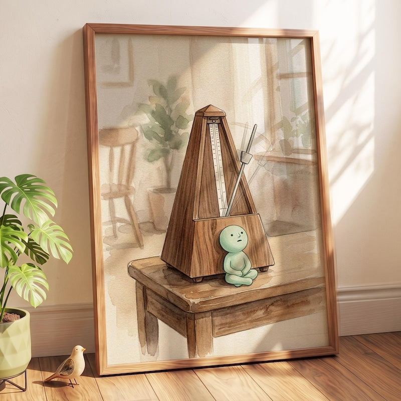 Smiski Inspired Poster, Piano Music Metronome Meditator Wall Art