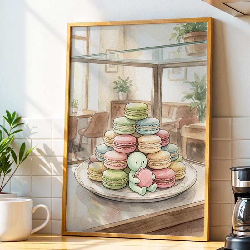 Smiski Inspired Wall Art, Pastel Macaron Dessert Art