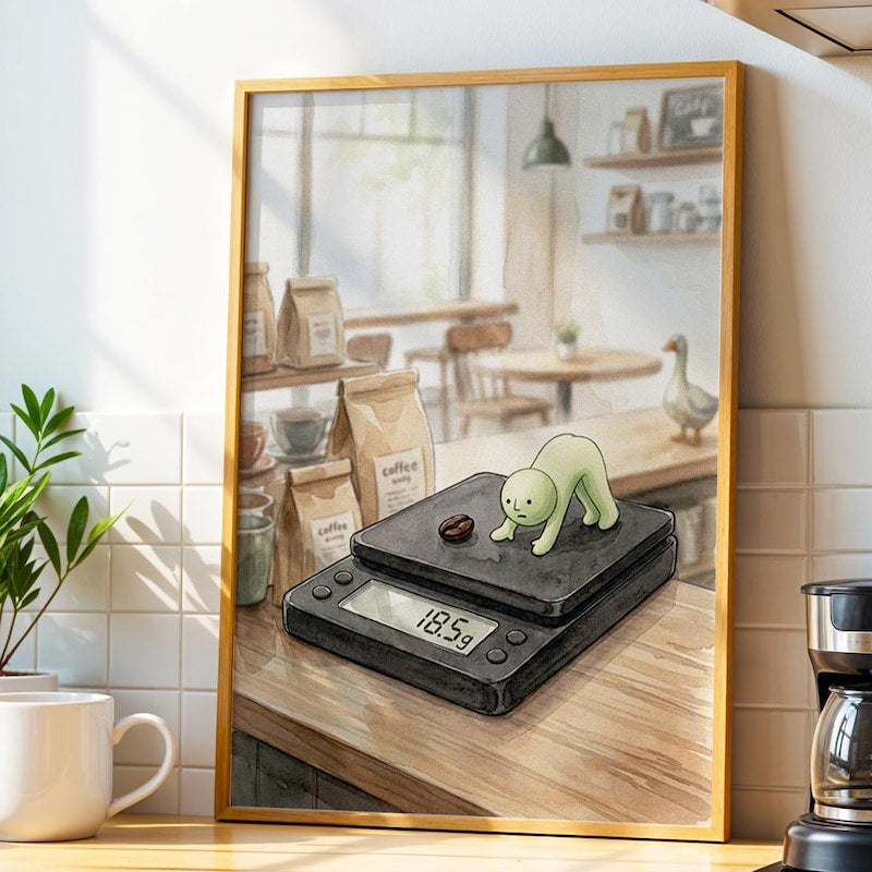 Smiski Inspired Wall Art, Minimalist Coffee Scale Art