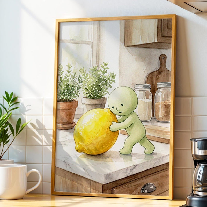 Smiski Inspired Wall Art, Kawaii Kitchen Lemon Print