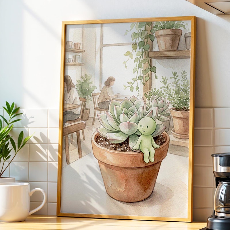 Smiski Inspired Wall Art, Cozy Succulent Plant Decor
