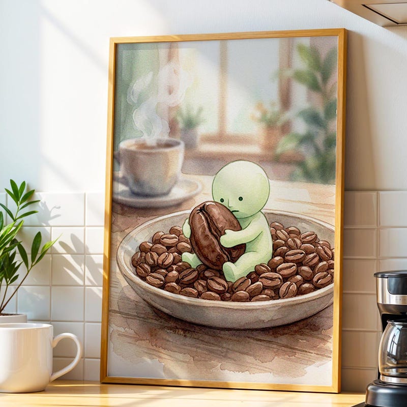 Smiski Inspired Wall Art, Roasted Coffee Bean Decor