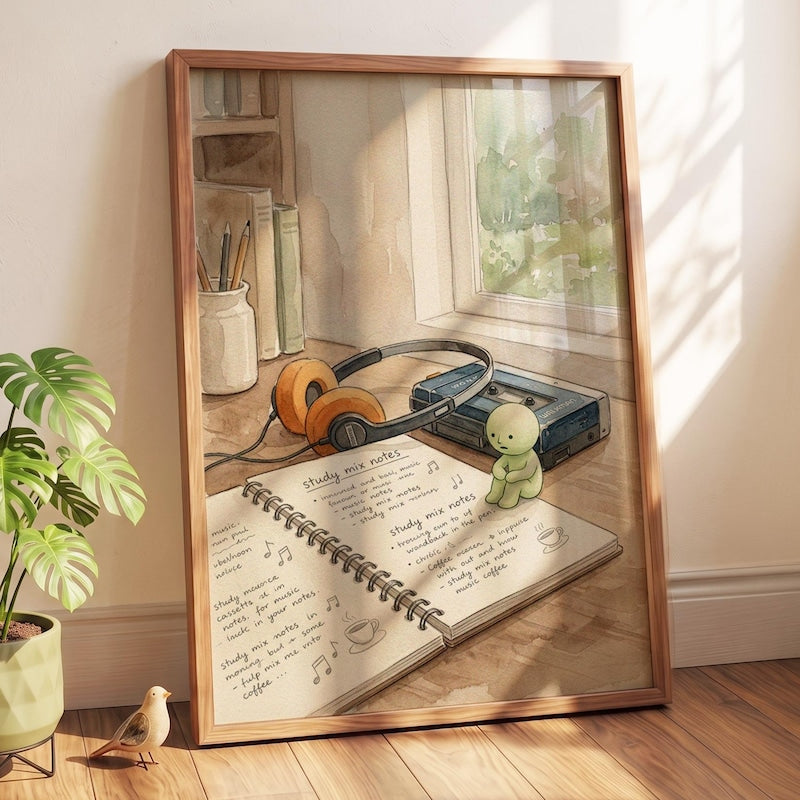 Smiski Inspired Wall Art, Lofi Study Desk Print