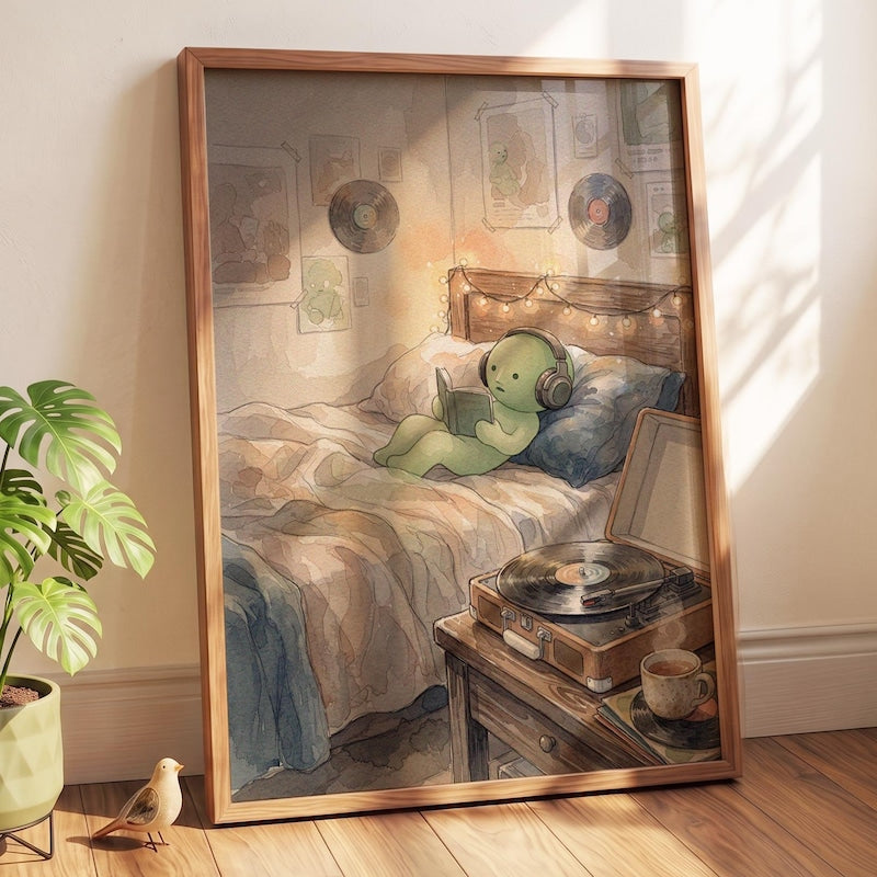 Smiski Inspired Wall Art, Cozy Vinyl Record Art