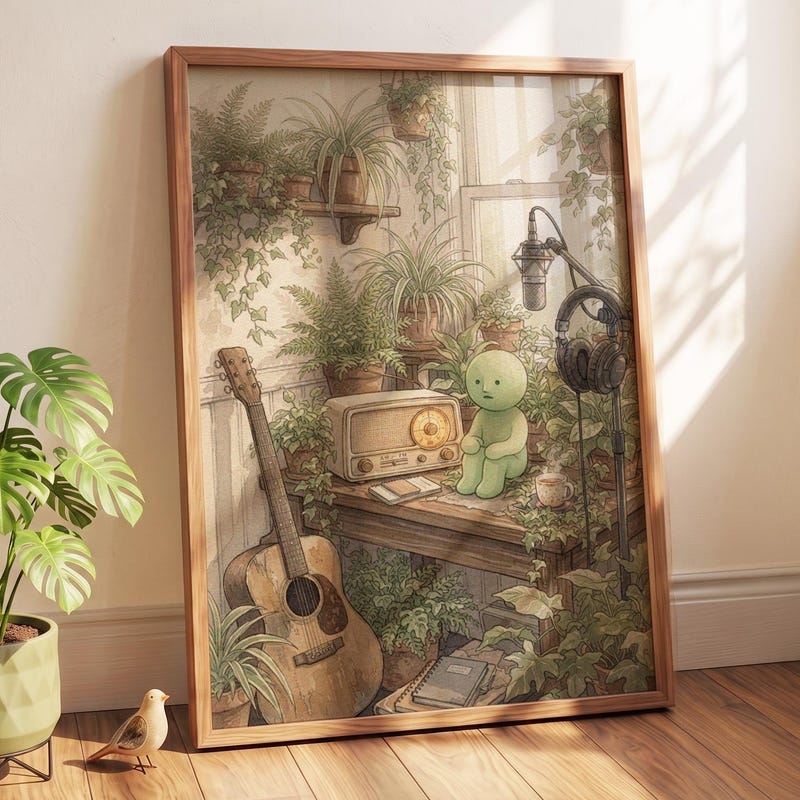 Smiski Inspired Wall Art, Botanical Studio Decor