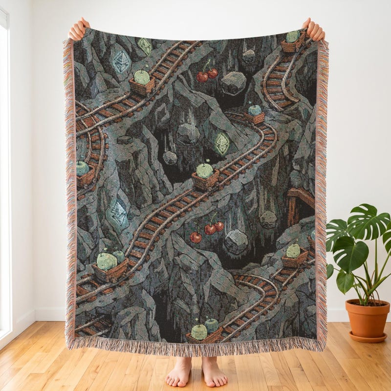 Junimo Kart Minecart Woven Blanket, Stardew Valley Throw
