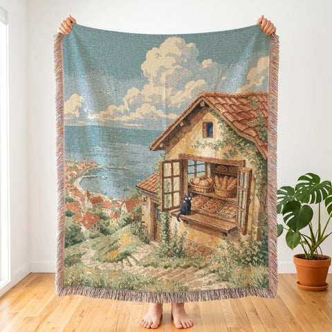 Kikis Delivery Service Inspired Woven Blanket | Bakery | Cozy Decor
