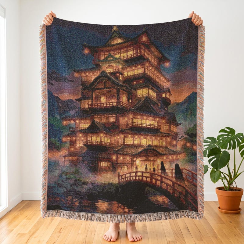 Spirited Away Inspired Woven Blanket | Bathhouse | Anime Decor