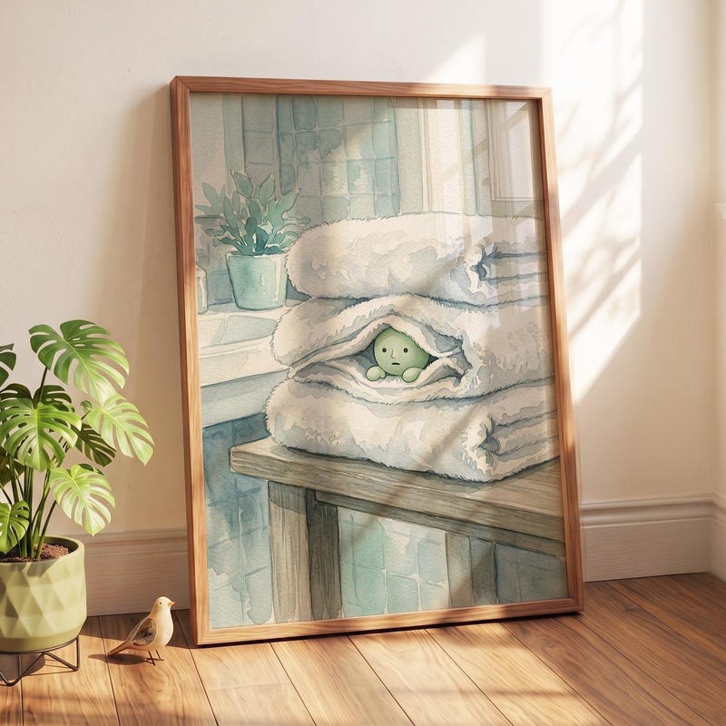 Smiski Inspired Wall Art, Cozy Kawaii Bathroom Poster
