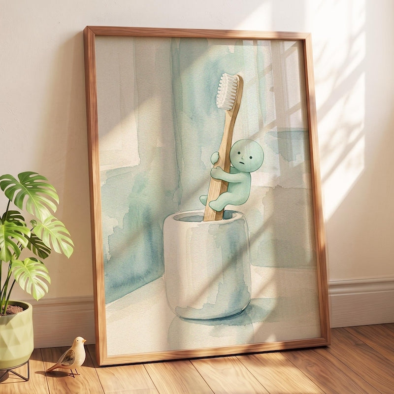 Smiski Inspired Poster, Minimal Bathroom Art