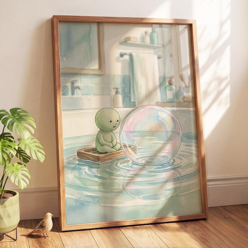 Smiski Inspired Wall Art, Ethereal Bubble Print