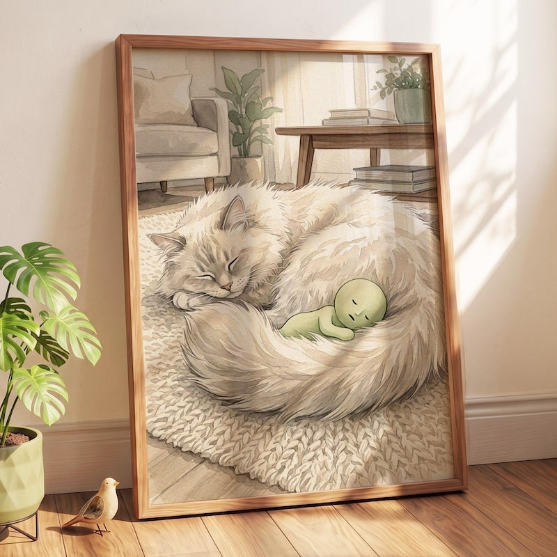 Sleeping Cat Poster, Smiski Inspired Decor
