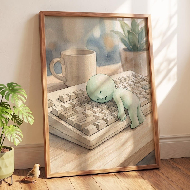 Burnout Desk Decor, Smiski Inspired Poster