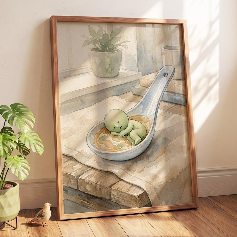 Cozy Safe Space Poster Art, Smiski Inspired Print