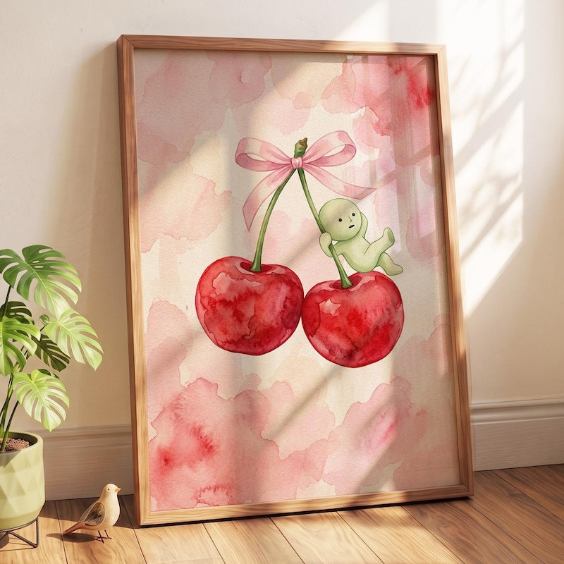 Cherry Coquette Art, Smiski Inspired Print