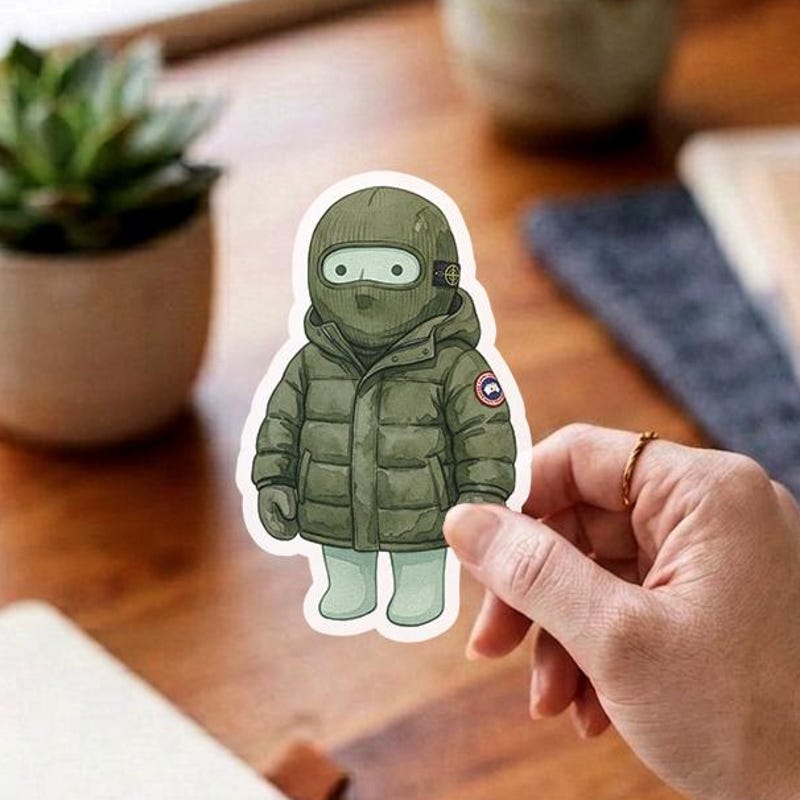 GORPCORE Smiski Inspired Sticker, Winter Parka Decal, Stone Island