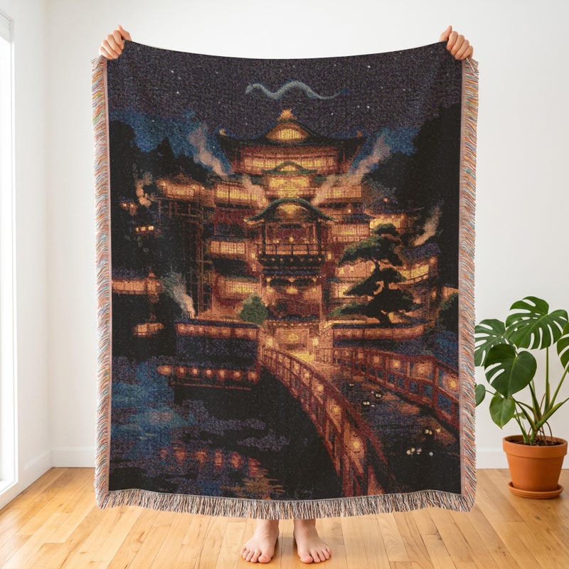 Spirited Away Inspired Woven Throw, Moody Anime Blanket