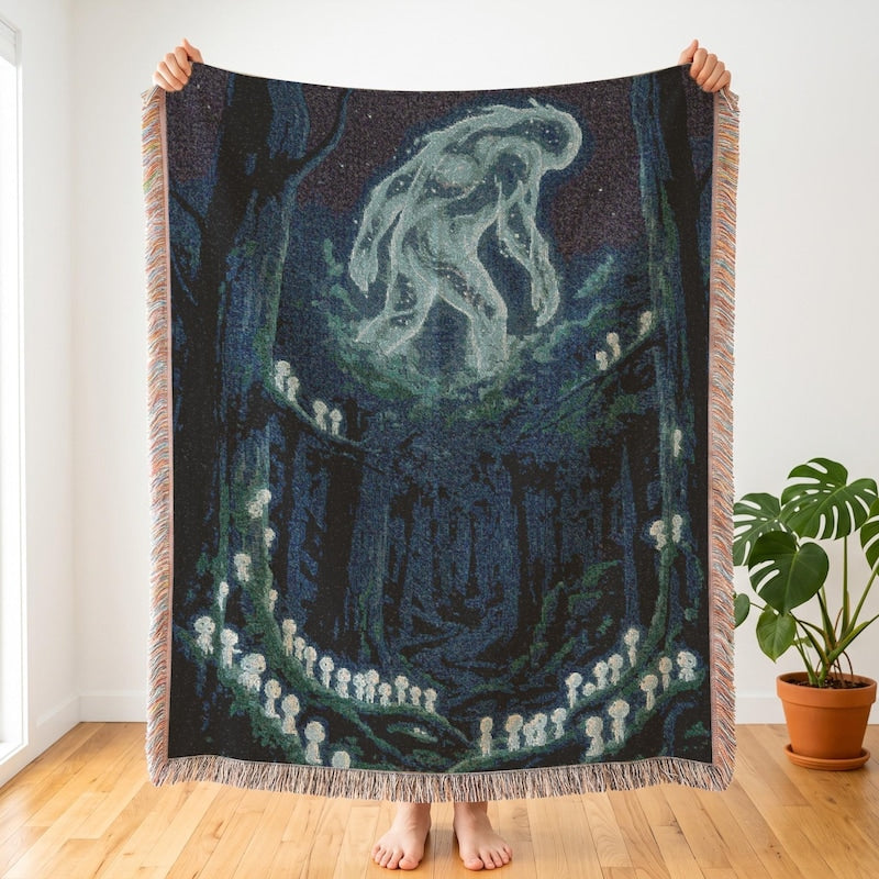 Princess Mononoke Inspired Woven Blanket, Ethereal Anime Throw